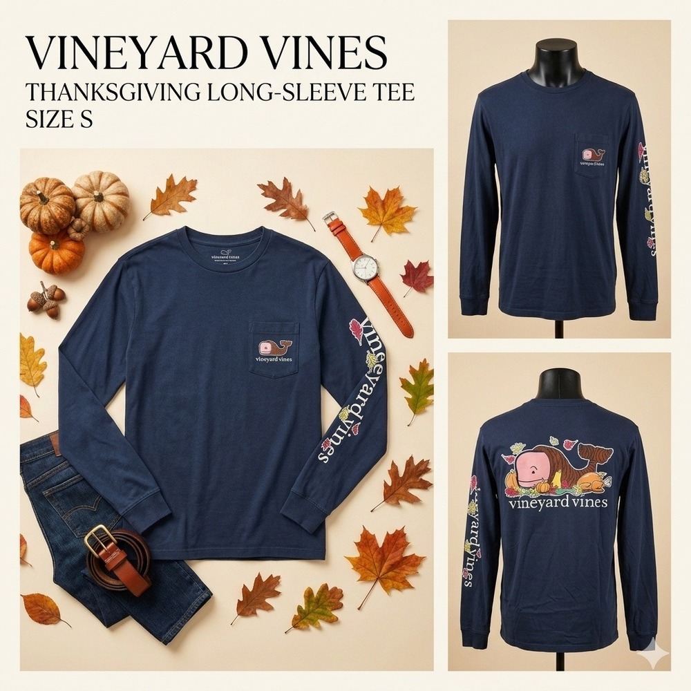 Vineyard Vines Thanksgiving Turkey Whale Graphic LS Tee Men S
